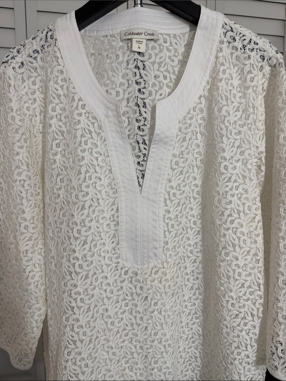 Coldwater Creek White Floral Lace Split-Neck Tunic